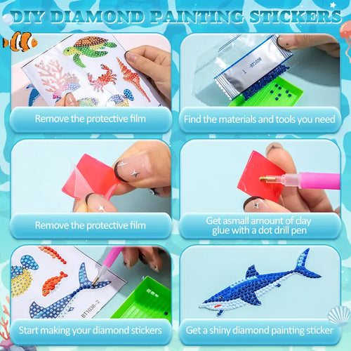 20Pcs Marine Life Diamond Painting Sticker Kits - Easy-To-Use Synthetic Gemstone Tools Included, Vibrant Animal DIY Mosaic Handcraft Set for Beginners, Ideal for Home Crafting, Christmas Handmade Gifts (Toys & Hobbies Needlework)