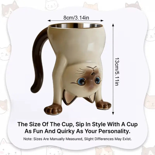 Cute Siamese Cat Mug, 3D Upside down Cat Coffee Cup, Funny Animal Drinkware Gift for Cat Lovers, Birthday Gift for Women & Girls