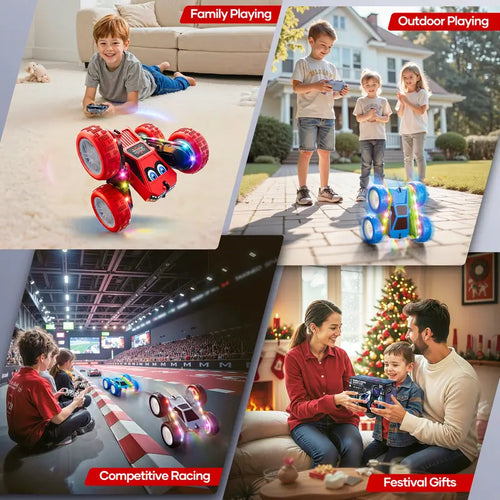 Remote Control Double Car 360° Flips RC Stunt Car with USB-C Charge Modular Battery 4WD LED Lights All Terrain RC Truck Toys for Kids 3+ Boys Girls Halloween Christmas Birthday Gift