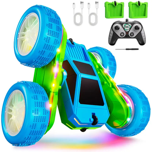Remote Control Double Car 360° Flips RC Stunt Car with USB-C Charge Modular Battery 4WD LED Lights All Terrain RC Truck Toys for Kids 3+ Boys Girls Halloween Christmas Birthday Gift