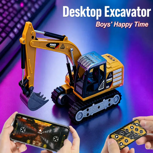 1/64 Mini 2.4Ghz RC Excavator, Pocket-Size USB Rechargeable Remote & App Control Digger, Electric Construction Toy for Kids & Collectors, Stress Relief Desktop Entertainment, Birthday Christmas Gift
