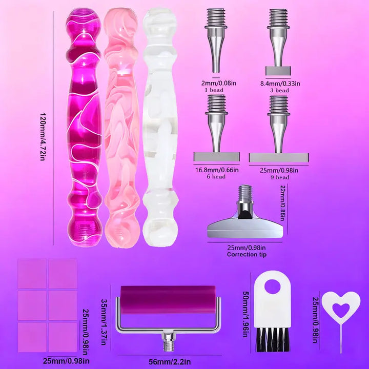 ZYNYXY 17PCS Ergonomic Diamond Art Pen Kits - Durable Diamond Painting Tools, Multifunctional Stainless Steel Screw Pen with 1,3,6,9 Thin Steel Tips, Correction Placers, Roller Accessories (Purple, Pink, White + 5 Extra Secure Screw Tips), Durability