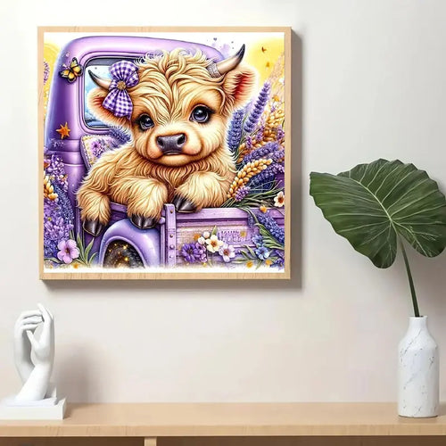 Cow Diamond Art Kits for Adults Beginner,Diy Truck Diamond Painting 5D round Full Drill Highland Cow Diamond Dots Gem Art Crafts with Tools Animal Crafts for Wall Decor 12X12In
