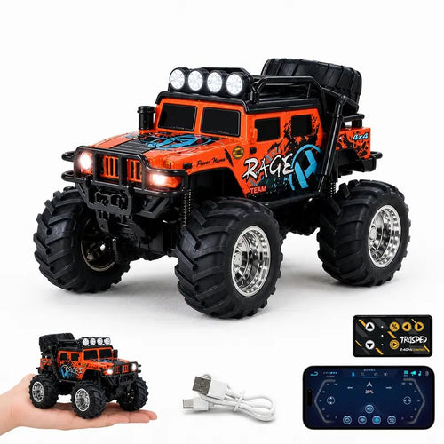 1/64 Mini RC Monster Truck - All-Terrain Metal Off-Road Pickup with Trailer, Remote + App Control, USB Recharge, Built-In Li-Ion Batteries, Off-Road Drive, Indoor or Outdoor Use, RC Model Car, Perfect Birthday Christmas Gift for Kids, Adults& Collectors R