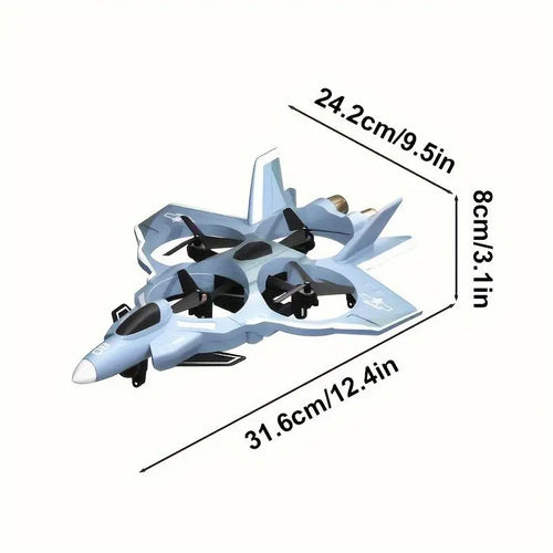 Unisex Futuristic Look VTOL RC Fighter Jet Drone - Remote Operated, 4-Motor Turbofan, Military Missile Launcher, 360° Flip Stunt, Crash-Resist Foam, HD Camera, LED Lights, Interactive Features, High-Density Pvc-Free, Aviation Fans' Gift