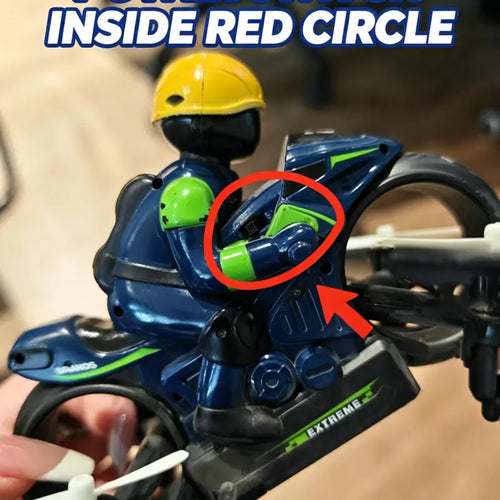 2-In-1 RC Flying Motorcycle Drone - Remote Control, 360° Flying Stunts, LED Lights, 2 Batteries, Land/Air Dual Mode, Easy for Kids, Electric Hobby Toy, with Batteries