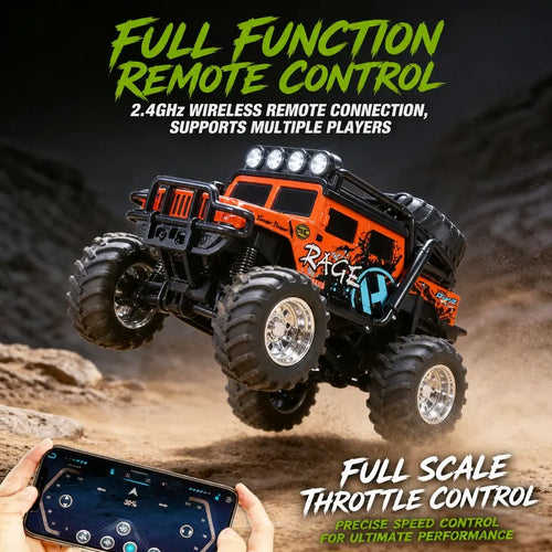 1/64 Mini RC Monster Truck - All-Terrain Metal Off-Road Pickup with Trailer, Remote + App Control, USB Recharge, Built-In Li-Ion Batteries, Off-Road Drive, Indoor or Outdoor Use, RC Model Car, Perfect Birthday Christmas Gift for Kids, Adults& Collectors R