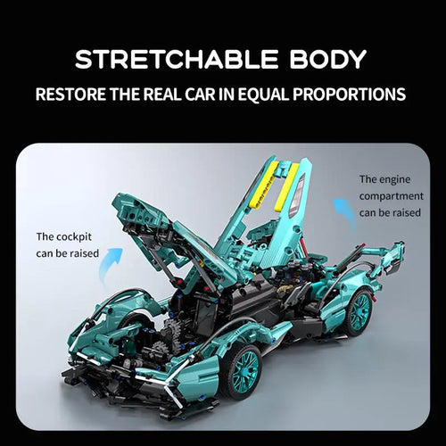 Premium 1:14 Black Gold V12 Sports Car Building Set - Static Racing Car Model Kit, MOC Assembly Bricks, STEM Educational Toy Gift for Adults Teens Boys