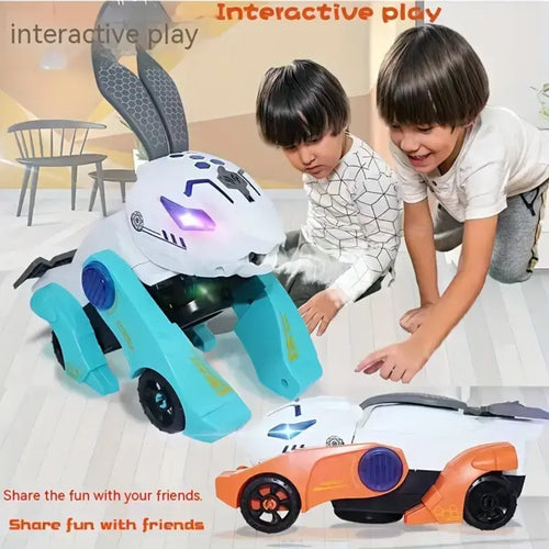 Cool Interactive Electric Transforming Robot Rabbit Car Toy Deformed Rabbit with Light and Music for Toddlers Perfect Learning Toys Perfect Gift Fun