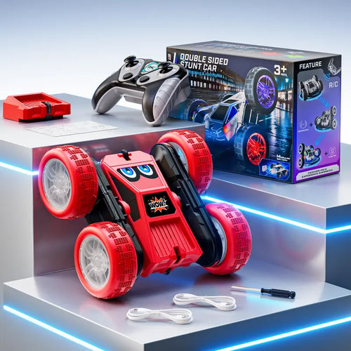 Remote Control Double Car 360° Flips RC Stunt Car with USB-C Charge Modular Battery 4WD LED Lights All Terrain RC Truck Toys for Kids 3+ Boys Girls Halloween Christmas Birthday Gift
