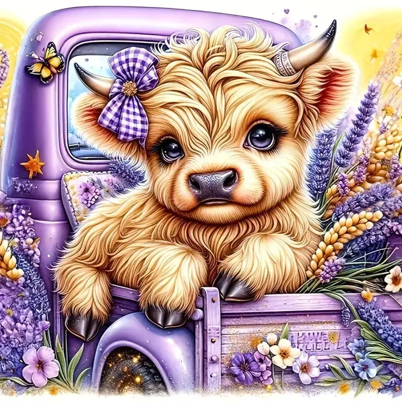 Cow Diamond Art Kits for Adults Beginner,Diy Truck Diamond Painting 5D round Full Drill Highland Cow Diamond Dots Gem Art Crafts with Tools Animal Crafts for Wall Decor 12X12In