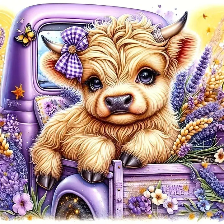 Cow Diamond Art Kits for Adults Beginner,Diy Truck Diamond Painting 5D round Full Drill Highland Cow Diamond Dots Gem Art Crafts with Tools Animal Crafts for Wall Decor 12X12In