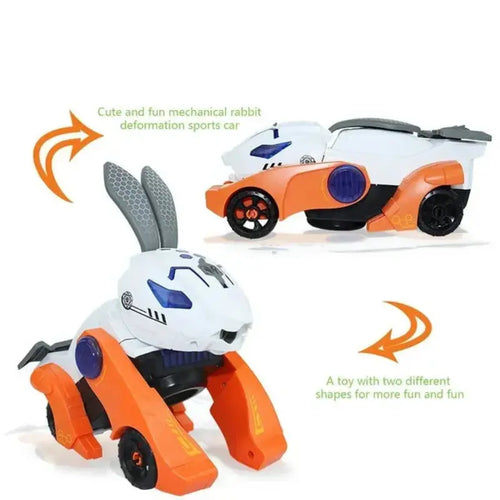 Cool Interactive Electric Transforming Robot Rabbit Car Toy Deformed Rabbit with Light and Music for Toddlers Perfect Learning Toys Perfect Gift Fun