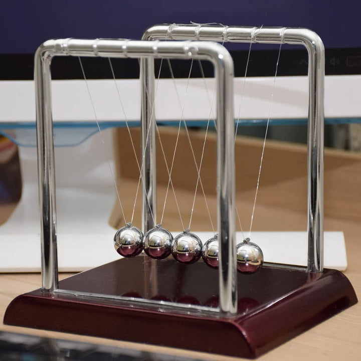 Newtons Cradle Pendulum - 7 X 6 X 7 In, Silver Stainless Steel - Desk Decor & Office Decor for Men - Stress Relief Desk Toy - Science Teacher Gift & Physics Toy