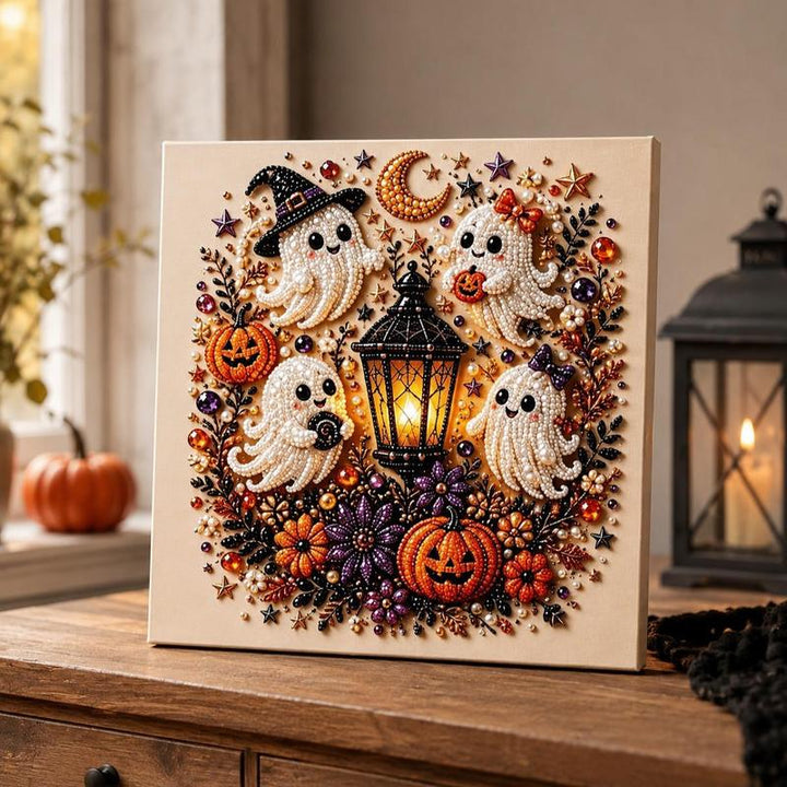 Halloween Ghost Pearl Art DIY Kit, Spooky Cute 3D Diamond-Painting Crafts for Adults, DIY Fall Home Decor Wall Art, Beginner DIY Seasonal Party Gift, Halloween Decor