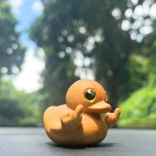 2026 New Funny Middle Finger Wink Duck Figurine - Handmade Wood Craft Lightweight Durable Wood for Daily Fun Mini Statue, Christmas Humorous Sarcastic Decoration, Prank Gag Gift for Home Office Desk, Sohochic