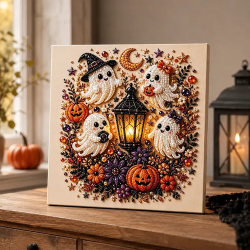 Halloween Ghost Pearl Art DIY Kit, Spooky Cute 3D Diamond-Painting Crafts for Adults, DIY Fall Home Decor Wall Art, Beginner DIY Seasonal Party Gift, Halloween Decor