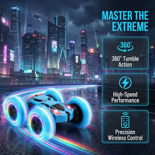 RC Stunt Car 360° Flip, LED Light Wheels, Rechargeable Remote Control Car for Kids, Double-Sided Driving Rc Controlled Rc Cars