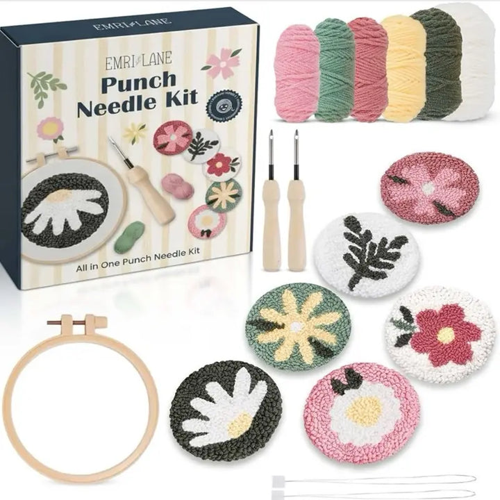 Emri Lane Floral Punch Needle Embroidery Kit | 6 Elegant Designs | Comprehensive Supplies for Crafters and Beginners
