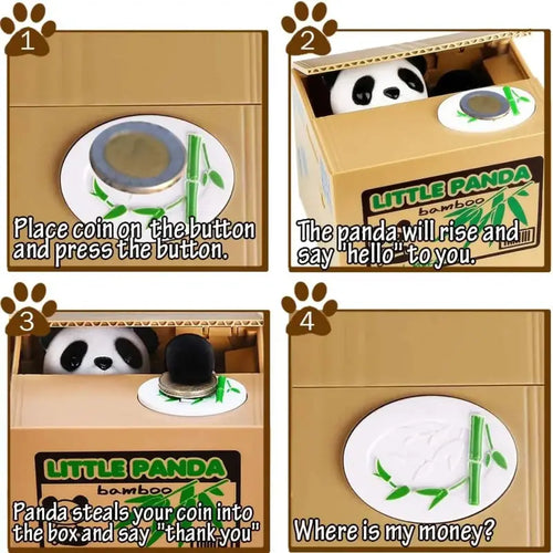 Panda Animal Print Piggy Bank, Automatic Voice Feature Money Saving Coin Saver - 4.7X4.1X3.7In, Holds 30+ Coins, Creative Novelty Toy Gift for Kids