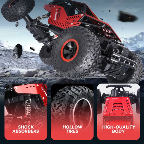 1:18 Scale 4WD RC Car - Metal Shell, Dual Motors, 2.4Ghz, Soft All Terrain Rubber Tires, High Speed, 120 Min Playtime, Durable Frame, Batteries, Multi-Mode Remote-Controlled Monster Truck, Kids Toys, Cool Boy Gifts