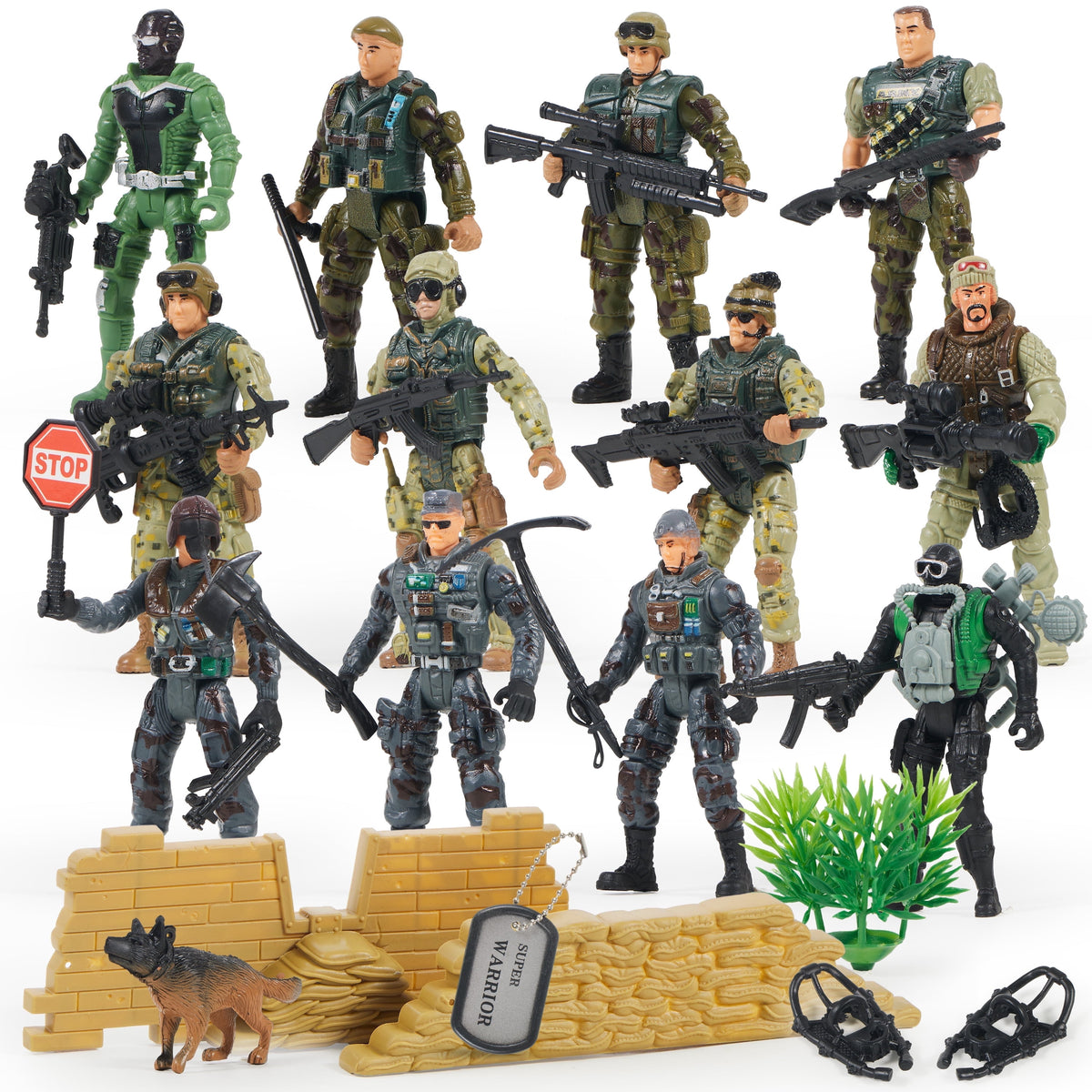16 Pcs Military Toy Soldiers Playset for Kids, Army Men and SWAT Team with Military Soldiers Action Figures Playset, Christmas Birthday Gift for Boys 3+