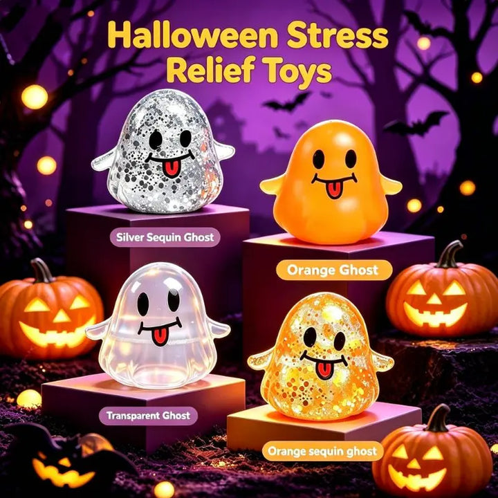 Halloween Ghost Shape Stress Relief Squishies - Soft Stretchy Squeeze, Maltose-Handfeel Moldable Fidget Toy, Compact Anxiety Calming Decompression Gift for Students, Festive Party Bag Supply