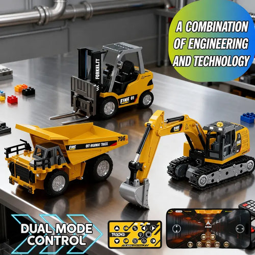 1/64 Mini 2.4Ghz RC Excavator, Pocket-Size USB Rechargeable Remote & App Control Digger, Electric Construction Toy for Kids & Collectors, Stress Relief Desktop Entertainment, Birthday Christmas Gift