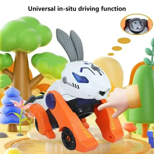 Cool Interactive Electric Transforming Robot Rabbit Car Toy Deformed Rabbit with Light and Music for Toddlers Perfect Learning Toys Perfect Gift Fun