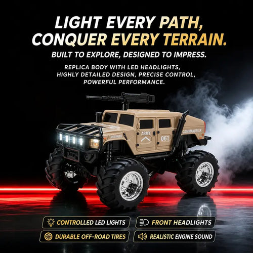 1:64 Alloy Military Tactical Radio-Controlled Off-Road Pickup with Trailer, 2.4Ghz Remote & App Control, USB-C Rechargeable, Big Wheel RC Car with LED Lights, RC Hobby Toy,Perfect Birthday Christmas Gift for Kids, Audlt & Collectors Remote Control Crawler