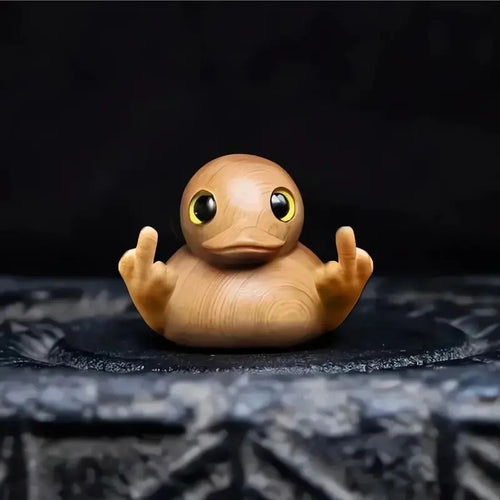 2026 New Funny Middle Finger Wink Duck Figurine - Handmade Wood Craft Lightweight Durable Wood for Daily Fun Mini Statue, Christmas Humorous Sarcastic Decoration, Prank Gag Gift for Home Office Desk, Sohochic