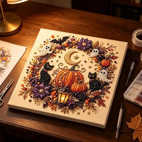 Halloween Ghost Pearl Art DIY Kit, Spooky Cute 3D Diamond-Painting Crafts for Adults, DIY Fall Home Decor Wall Art, Beginner DIY Seasonal Party Gift, Halloween Decor