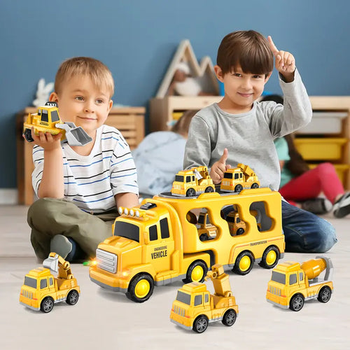 Kids 5-In-1 Engineering Toy Car - Forward-Driving Rescue Vehicle with Vivid Lights,Cheerful Music,Educational Montessori Early Learning Playset for 3-6 Year Old Boys and Girls,Wonderful Birthday Holiday Present for Children