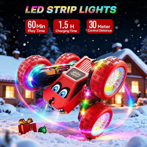 Remote Control Double Car 360° Flips RC Stunt Car with USB-C Charge Modular Battery 4WD LED Lights All Terrain RC Truck Toys for Kids 3+ Boys Girls Halloween Christmas Birthday Gift