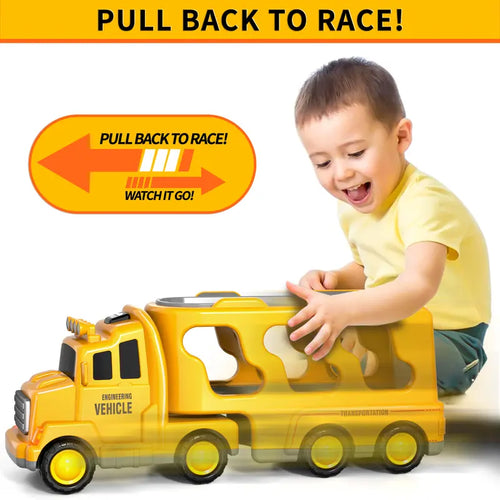 Kids 5-In-1 Engineering Toy Car - Forward-Driving Rescue Vehicle with Vivid Lights,Cheerful Music,Educational Montessori Early Learning Playset for 3-6 Year Old Boys and Girls,Wonderful Birthday Holiday Present for Children