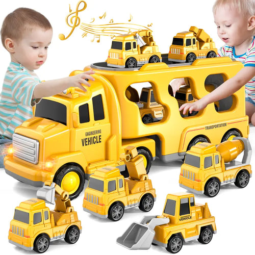 Kids 5-In-1 Engineering Toy Car - Forward-Driving Rescue Vehicle with Vivid Lights,Cheerful Music,Educational Montessori Early Learning Playset for 3-6 Year Old Boys and Girls,Wonderful Birthday Holiday Present for Children