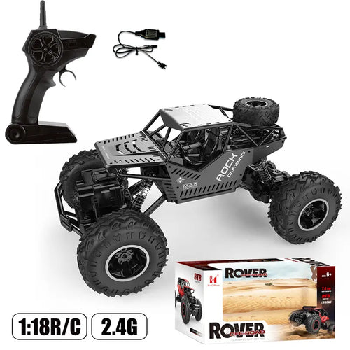 1:18 Scale 4WD RC Car - Metal Shell, Dual Motors, 2.4Ghz, Soft All Terrain Rubber Tires, High Speed, 120 Min Playtime, Durable Frame, Batteries, Multi-Mode Remote-Controlled Monster Truck, Kids Toys, Cool Boy Gifts