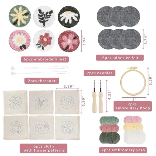 Emri Lane Floral Punch Needle Embroidery Kit | 6 Elegant Designs | Comprehensive Supplies for Crafters and Beginners
