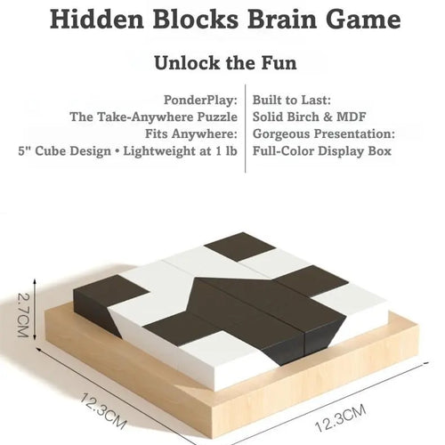 Hidden Blocks Brain Builder Wooden Puzzle - Family-Favorite STEM Toy for All Ages, Builds 3D Thinking, Develops Logic/Problem Solving, Safe Water-Based Beech Wood, Geometric Black-And-White Blocks, Shape Recognition Puzzles, Focused Educational Gift