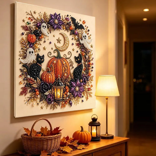 Halloween Ghost Pearl Art DIY Kit, Spooky Cute 3D Diamond-Painting Crafts for Adults, DIY Fall Home Decor Wall Art, Beginner DIY Seasonal Party Gift, Halloween Decor